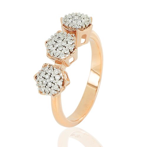 Flower trilogy ring in 18 kt gold with natural white diamonds