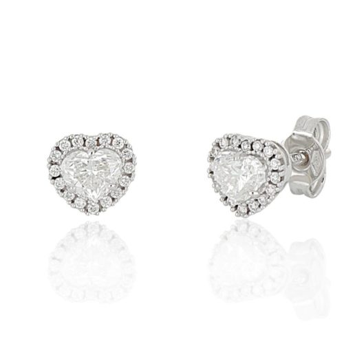 18 kt white gold earrings with natural white diamond heart cut shaped - OD280/DB-LB