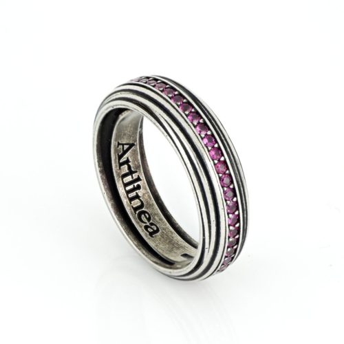 Men's ring in palladium finish silver and black gold with a riviera of central stones - ZAU009