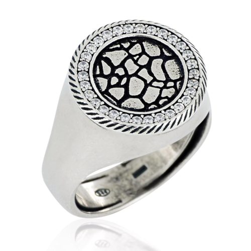 Burnished 925 silver shield ring with basted motif - ZAU013