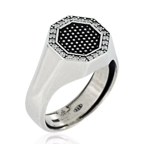 Burnished 925 silver shield ring with dévoré motif - ZAU015