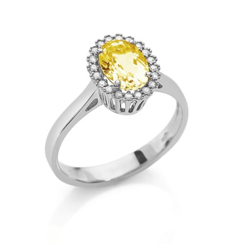 18kt white gold ring with diamonds and central precious stone - AD709/
