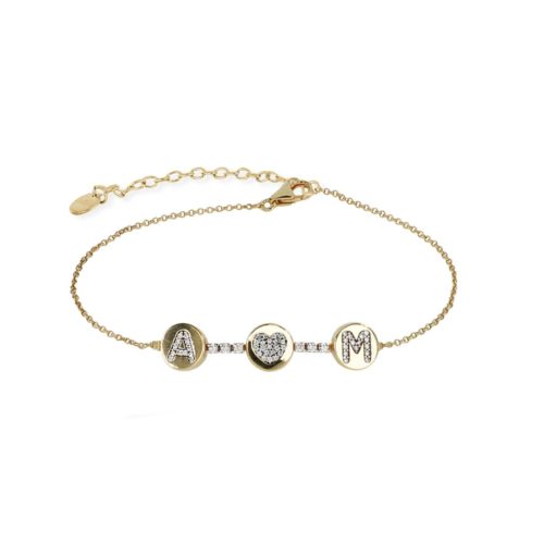 18 kt gold bracelet with riviere and central elements customizable with natural white diamonds - BFF03