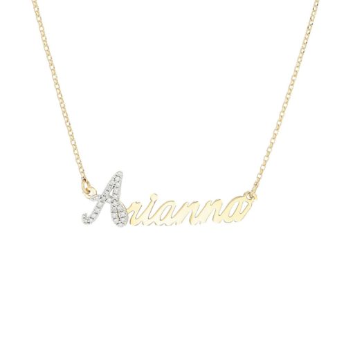18 kt gold necklace with name, initial with pavé diamonds - CD3NOME