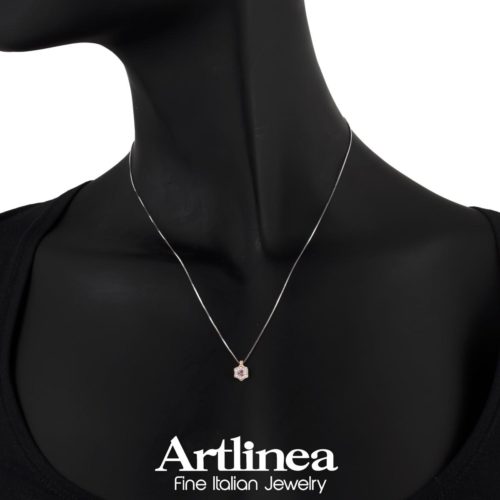 18 kt gold flower pendant necklace with natural white diamonds and precious stones