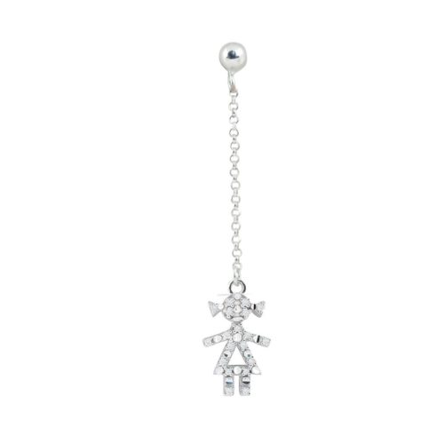 Single earring in 18kt white gold, with customizable initial/number in diamonds on two sides - OD253/