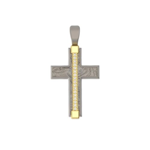 Cross pendant in 18 kt gold and titanium with a riviera of central stones - PTU011