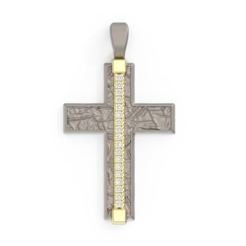 Cross pendant in 18 kt gold and titanium with a riviera of central stones - PTU012