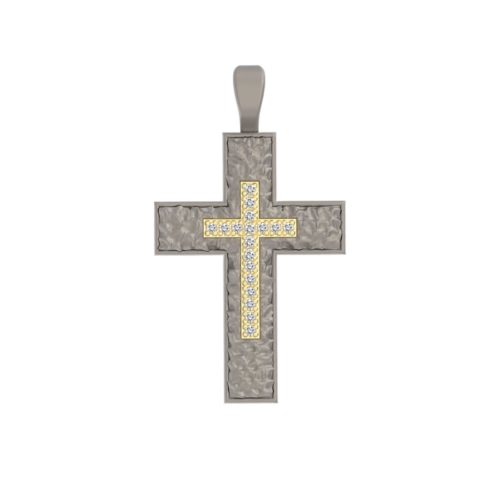 Cross pendant in 18 kt gold and titanium with stone riviera - PTU014