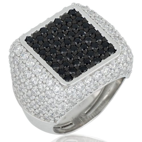 Ring in rhodium-plated 925 silver with pavé of white and colored zircons - ZAN583