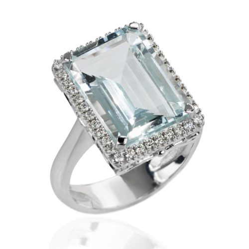 18 kt white gold ring, with aquamarine and diamonds - AD1184/AC-LB