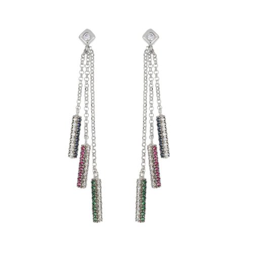 Chandelier earrings with zircon pavé in 925 silver - ZOR1294MX-LL