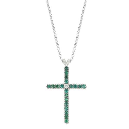 Cross necklace with diamonds and precious stones measuring 1.50mm