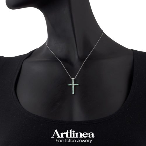 Cross necklace with diamonds and precious stones measuring 1.50mm