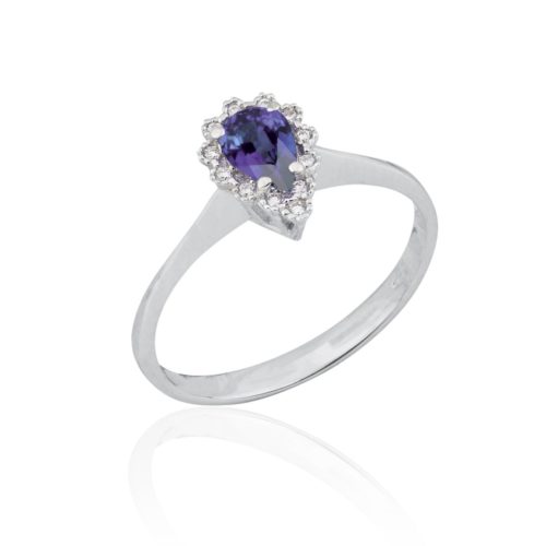 18kt white gold ring with diamonds and drop-cut tanzanite - AD597/TZ-LB
