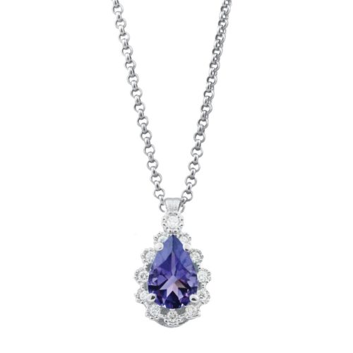 18kt white gold necklace with diamonds and drop-cut tanzanite - CD336/TZ-LB