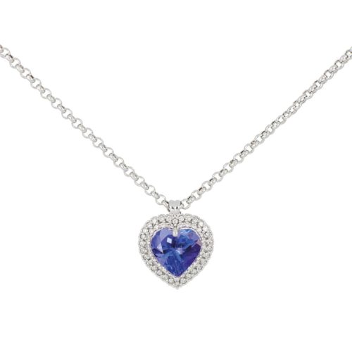 18kt white gold necklace with diamonds and heart-cut tanzanite - CD436/TZ-LB