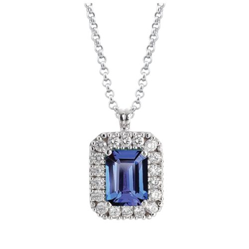 18kt white gold necklace with octagonal cut diamonds and tanzanite - CD602/TZ-LB