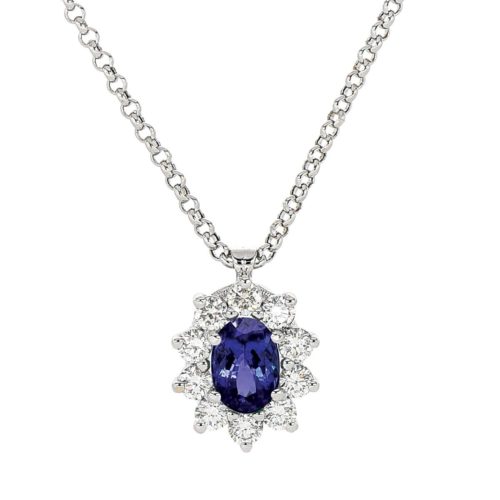 18kt white gold necklace with oval cut diamonds and tanzanite - CD604/TZ-LB