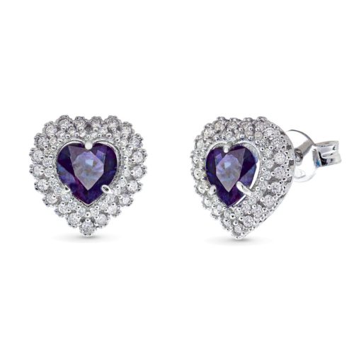 18kt white gold earrings with diamonds and heart-cut tanzanite - OD213/TZ-LB