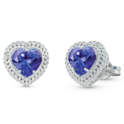 18kt white gold earrings with diamonds and heart-cut tanzanite - OD248/TZ-LB