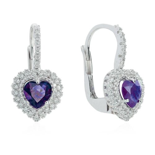18kt white gold earrings with diamonds and heart-cut tanzanite - OD322/TZ-LB