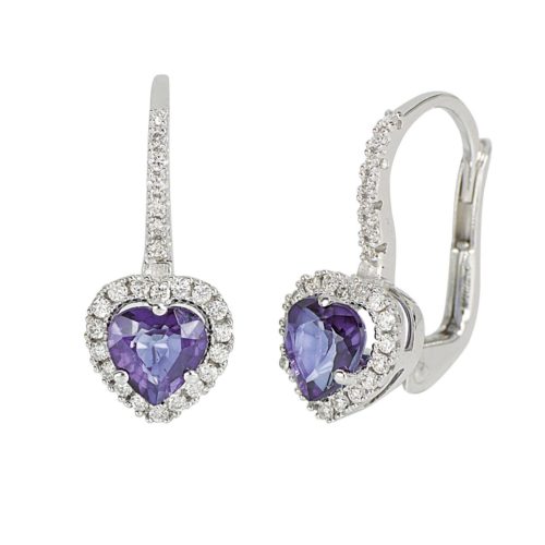 18kt white gold earrings with diamonds and heart-cut tanzanite - OD484/TZ-LB
