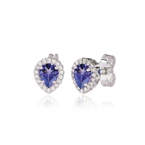18kt white gold earrings with diamonds and drop-cut tanzanite - OD488/TZ-LB