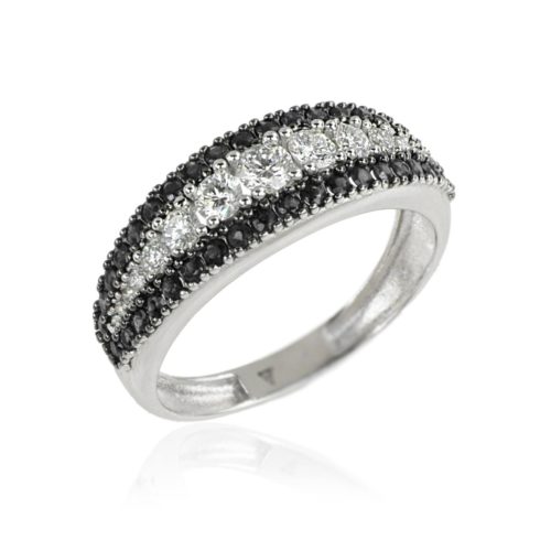 18kt white gold ring with natural white diamonds and black diamonds - AD1200/DN-LL