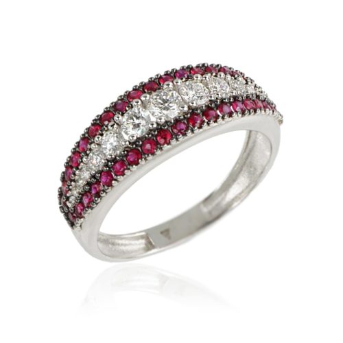 18kt white gold ring with diamond and precious stone riviere - AD1200