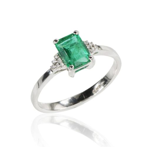 18kt white gold ring with diamonds and central emerald - AD1219/SM-LB
