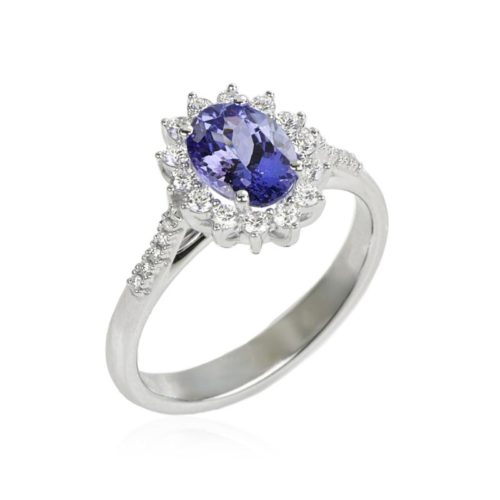 18kt white gold ring with oval cut diamonds and tanzanite - AD1230/TZ-LB
