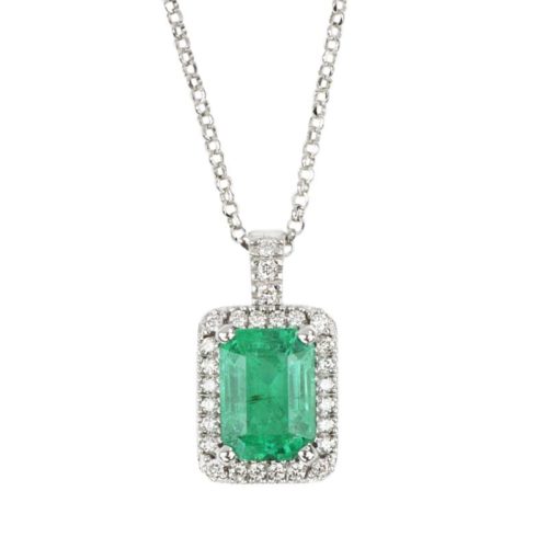 18kt white gold necklace with diamonds and emerald - CD747/SM-LB