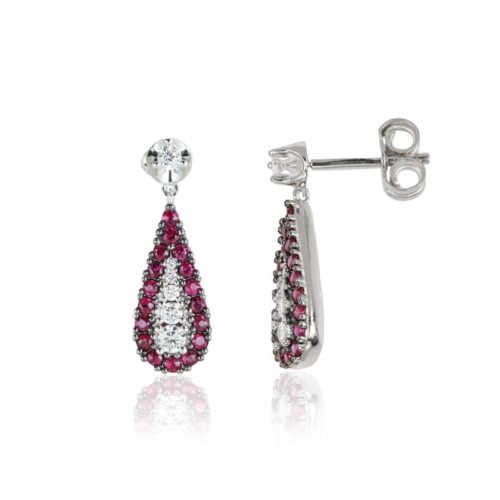18kt white gold earring with diamond and precious stone riviere - OD572