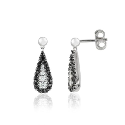 18kt white gold earring with natural white diamonds and black diamonds - OD573/DN-LL