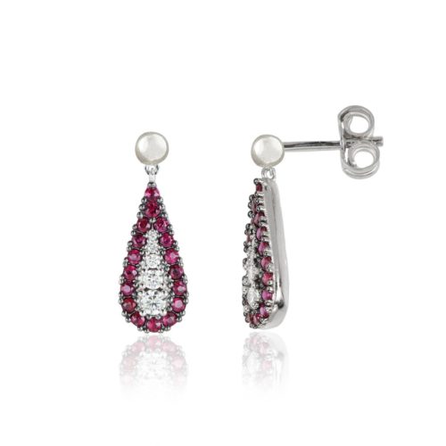 18kt white gold earring with diamond and precious stone riviere - OD573