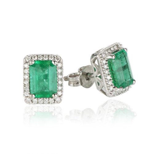 18kt white gold earrings with diamonds and emerald - OD574/SM-LB