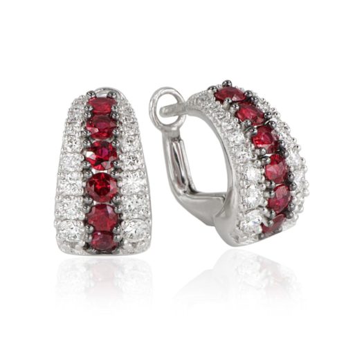 18kt white gold earrings with diamond and precious stone riviere - OD580