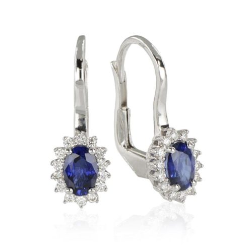 18kt white gold earrings with diamonds and precious stones - OD588