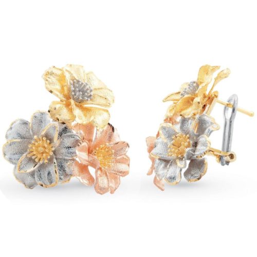 Three-color satin Camelia clip earrings in 18kt gold - OE4330-L2