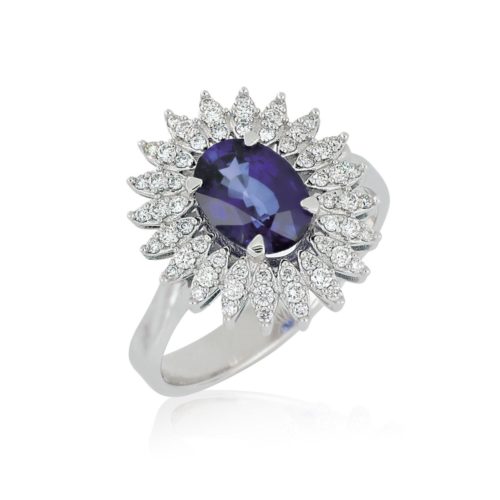 Ring with Diamonds and Central Gemstone - 692