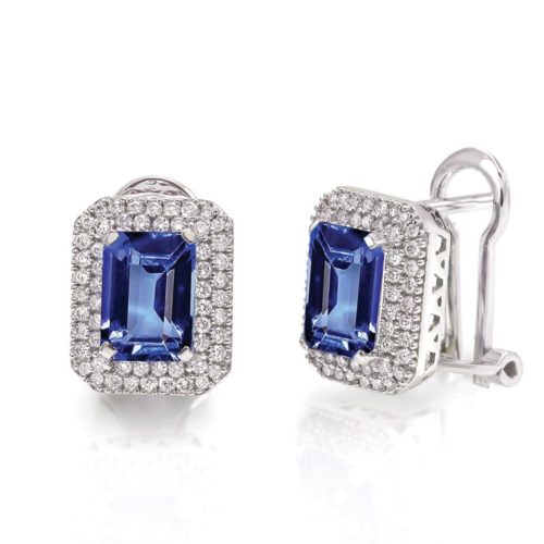 18kt white gold earrings with octagonal cut diamonds and tanzanite - 695