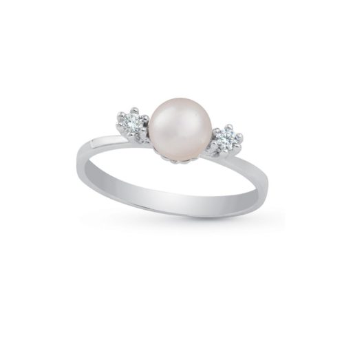 18kt white gold ring with diamonds and Akoya sea pearl - AD376-LB