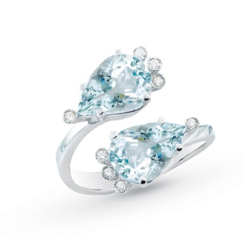 18kt gold ring with aquamarine and diamonds - AD537-LB