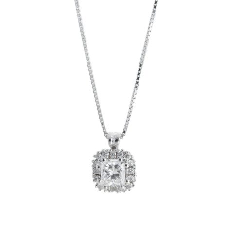 18kt white gold necklace with princess cut diamond - CD541/DB-LB