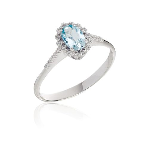 Gold ring with diamonds and aquamarine