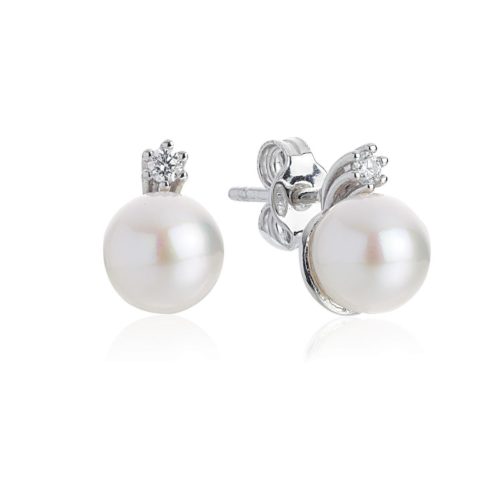 18 kt white gold earrings with diamonds and Japanese ocean pearl 7-7.50 mm - OD398-LB