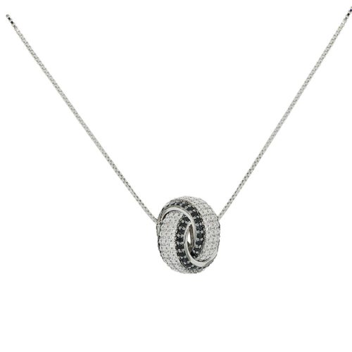 Necklace in rhodium-plated 925 silver with white and black zircons - ZCL1421-LL